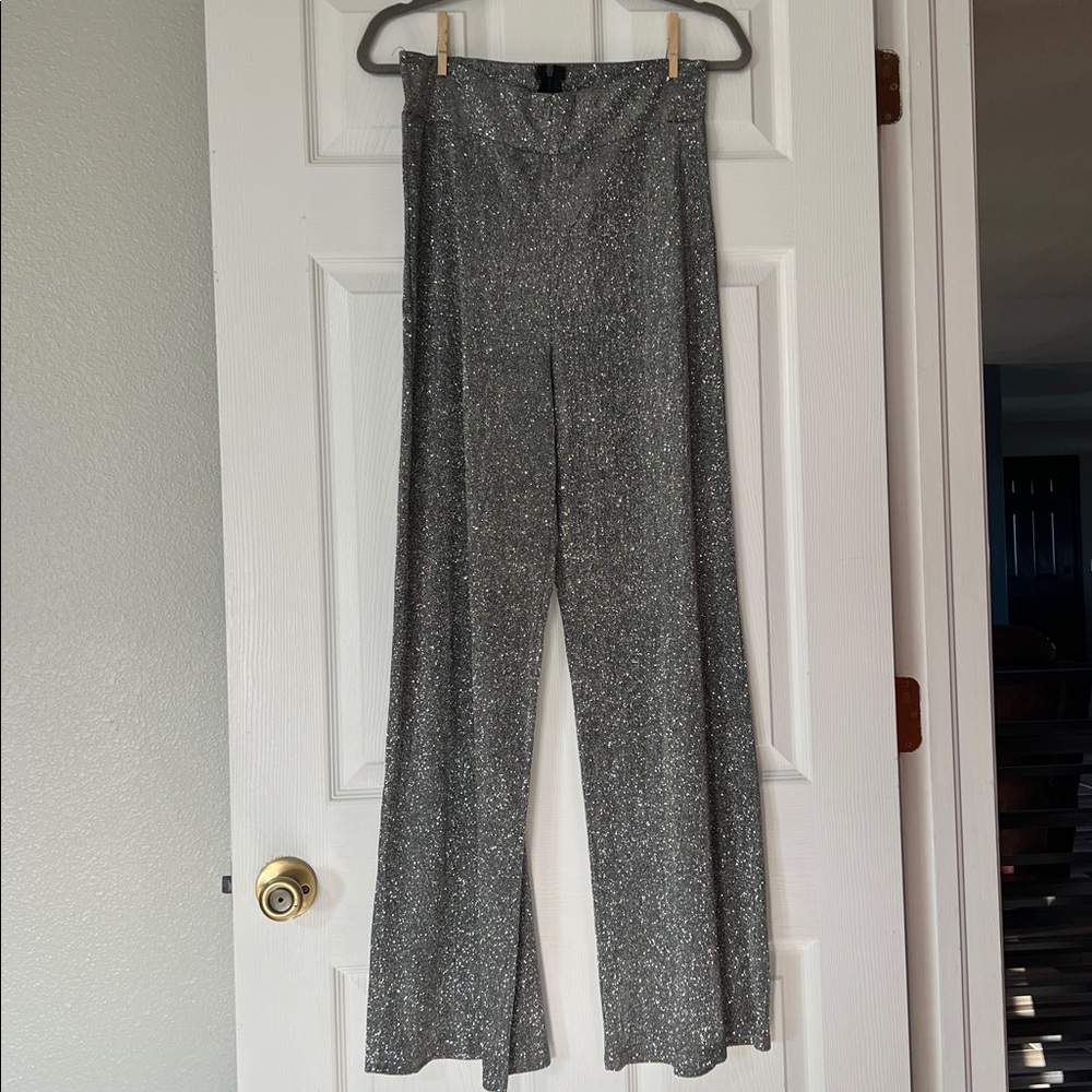 Lucky & Blessed Sparkling Silver Wide Leg Pants
